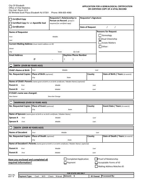 First page of the Application for Genealogical Records