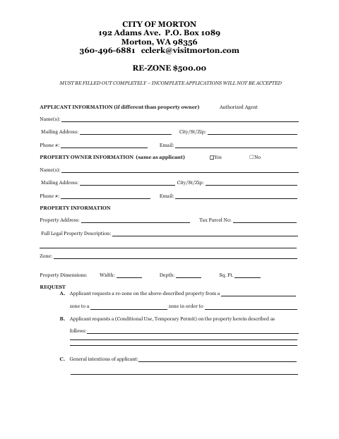 First page of the Re-Zoning Application