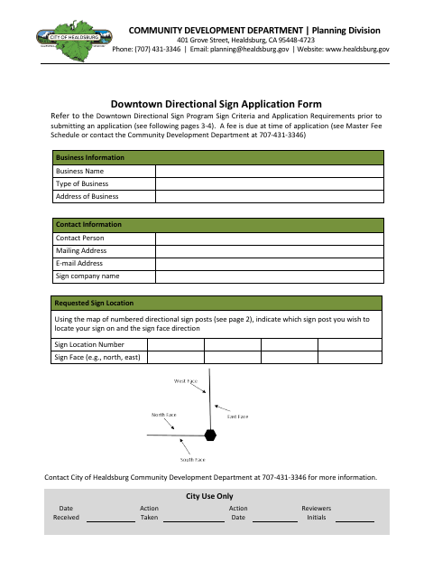 First page of the Downtown Directional Sign Application Form