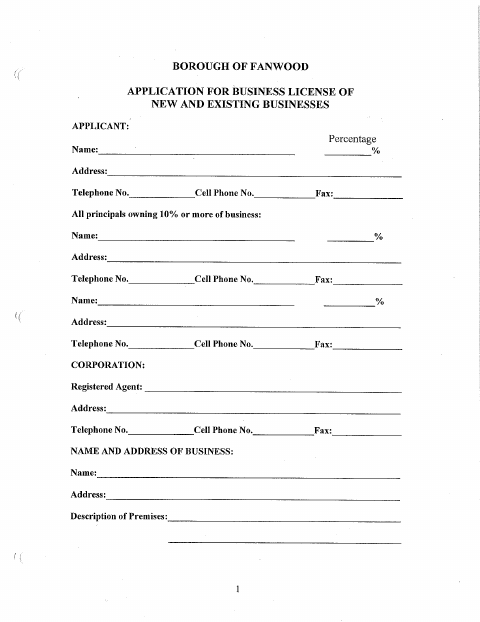 First page of the Business License Application