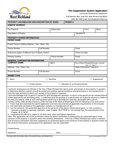 First page of the Fire Suppression System Application