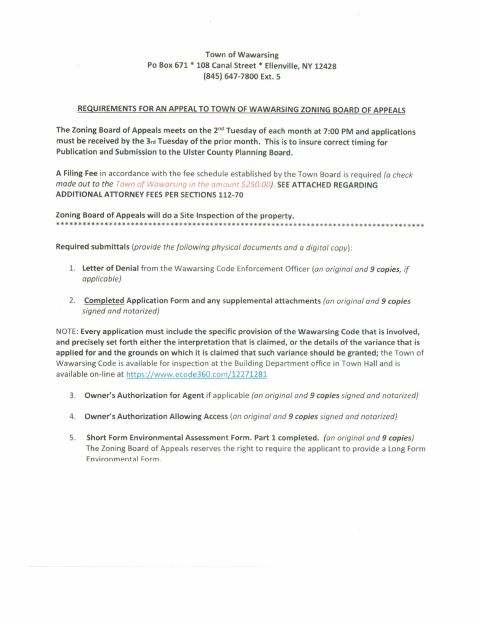 First page of the Zoning Board of Appeals Application