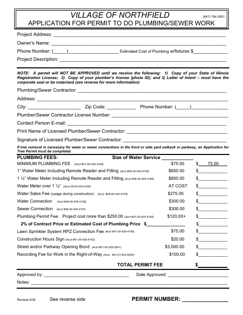 First page of the Plumbing/Sewer Permit Application