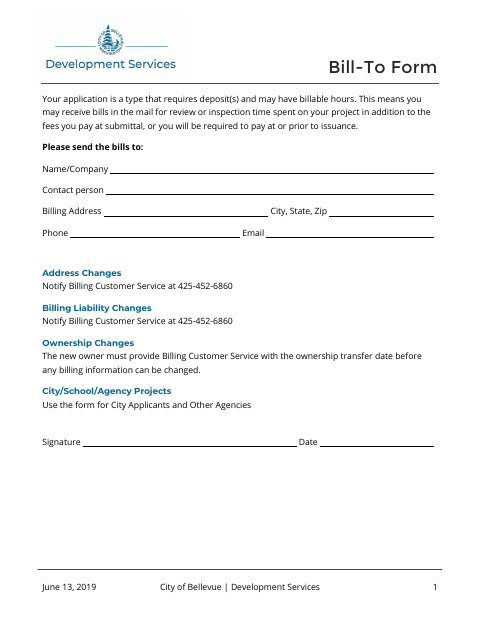 First page of the Bill-To Form