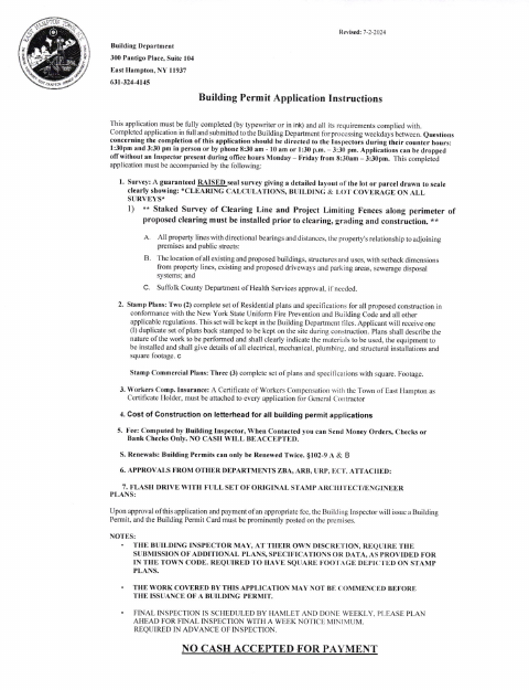 First page of the Building Permit Application and Instructions