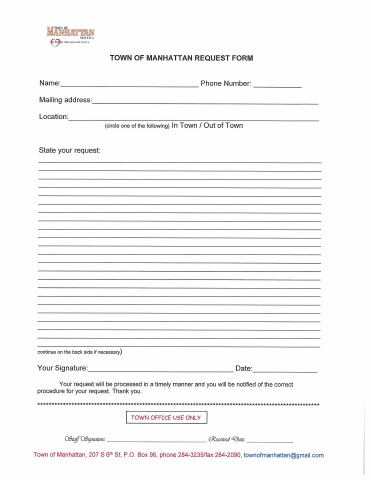 First page of the Town Request Form