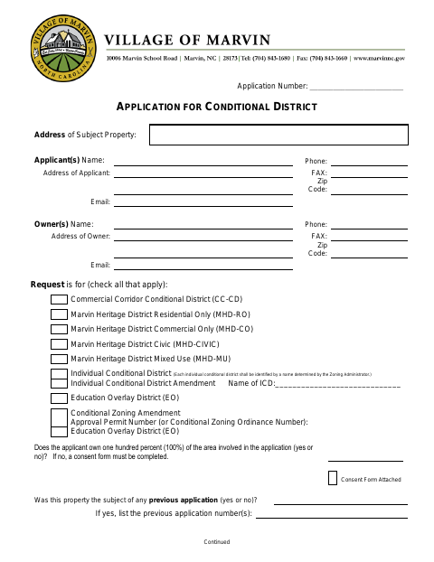 First page of the Application for Conditional District