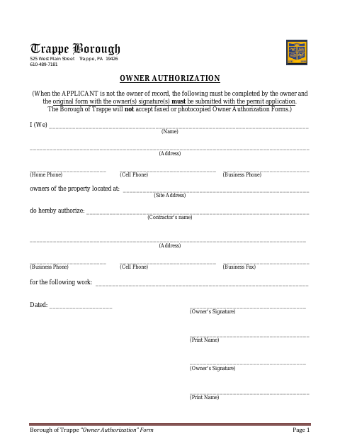 First page of the Owner Authorization