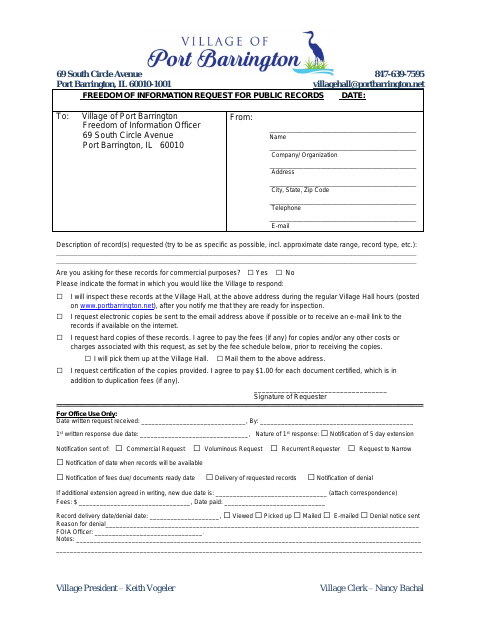 First page of the Freedom of Information Request for Public Records