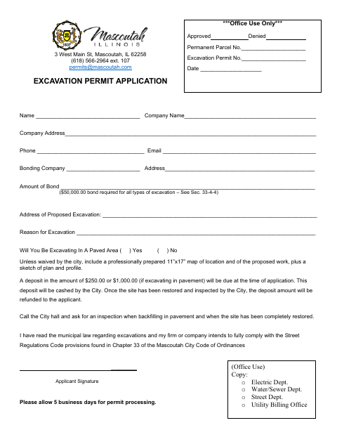 First page of the Excavation Permit Application
