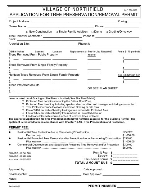 First page of the Tree Preservation/Removal Permit Application