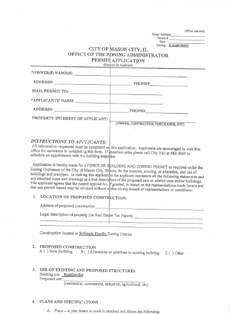 First page of the Fence or Building and Zoning Permit Application
