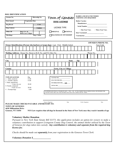 First page of the Dog License Application