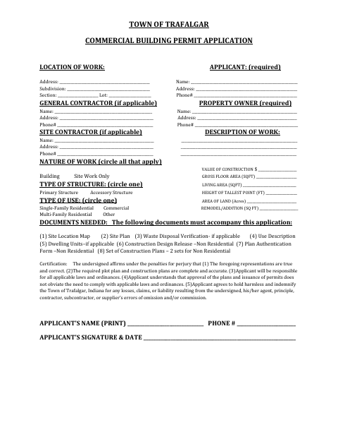 First page of the Commercial Building Permit Application