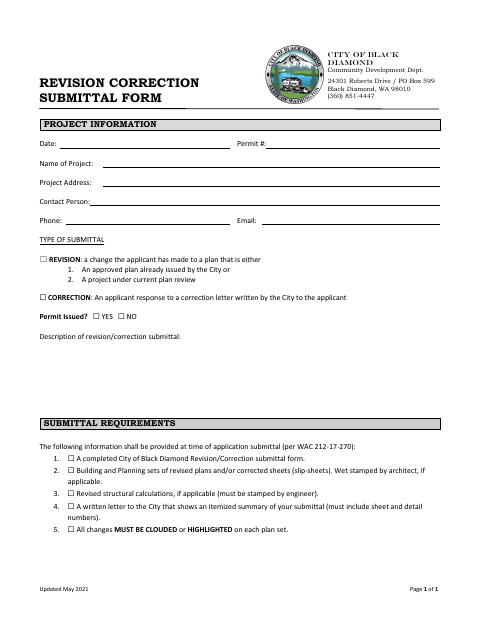 First page of the Permit Revision Application
