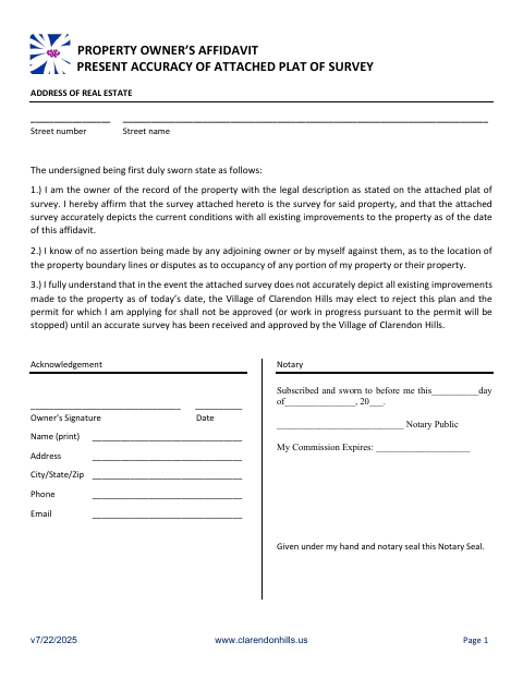 First page of the Plat of Survey Accuracy Affidavit