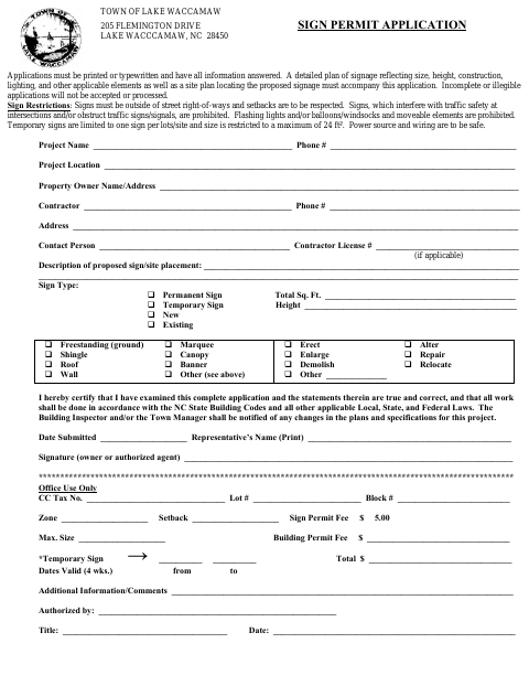 First page of the Sign Permit Application