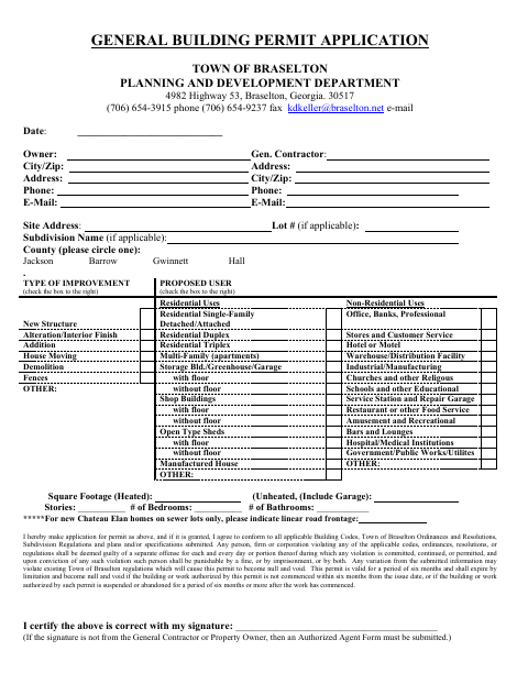 First page of the General Building Permit Application