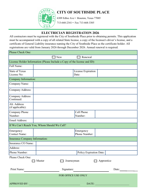 First page of the Electrician Registration