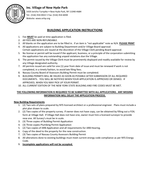 First page of the Building Permit Application