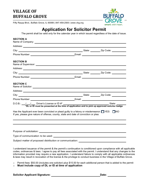First page of the Application for Solicitor Permit