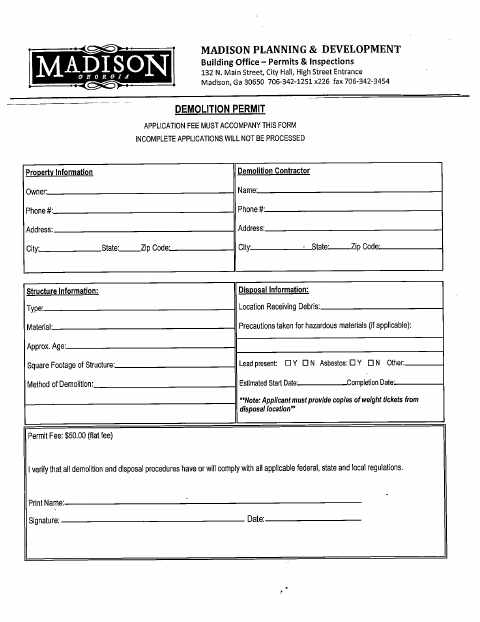 First page of the Demolition Permit Application