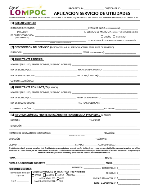 First page of the Aplicación Residencial de Servicios