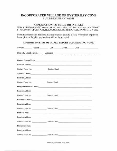First page of the Building Permit Application