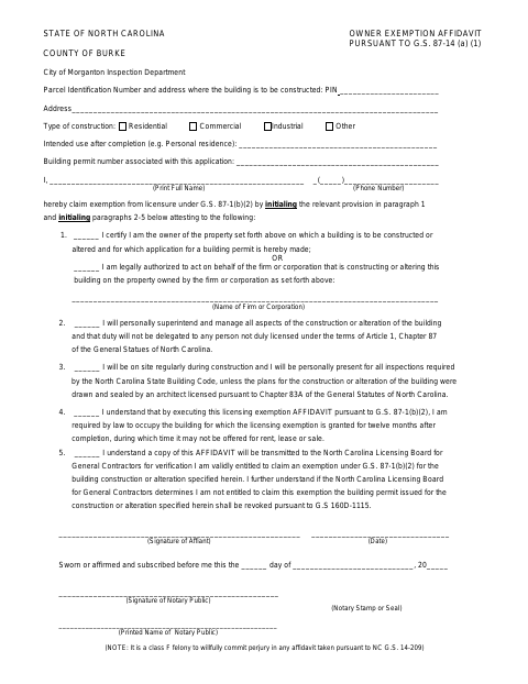 First page of the Owner Exemption Affidavit