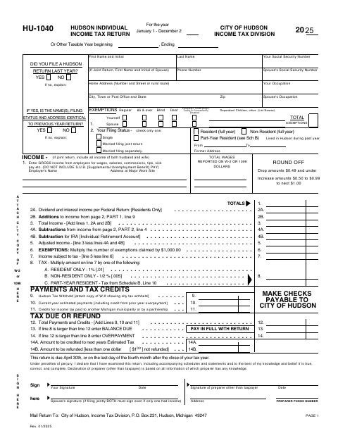 First page of the Individual Income Tax Return