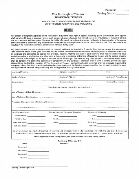 First page of the Zoning Permit Application