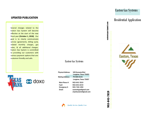 First page of the Residential Gas Service Application
