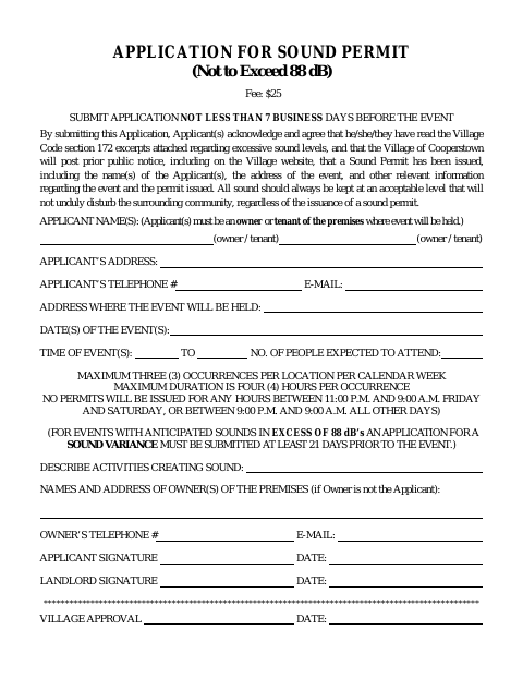 First page of the Sound Permit Application