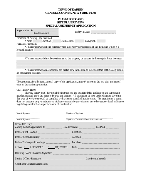 First page of the Site Plan Review / Special Use Permit Application