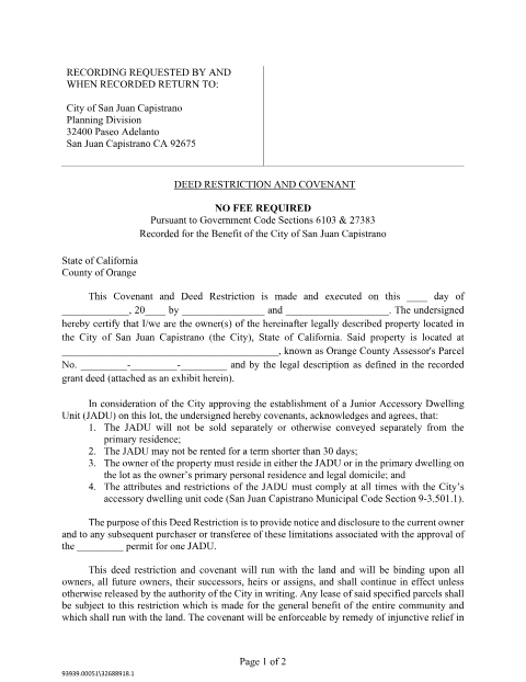 First page of the JADU Deed Restriction