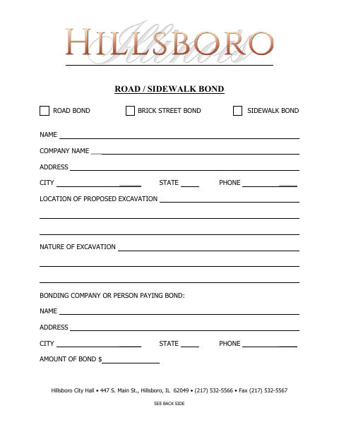 First page of the Road / Sidewalk Bond Application