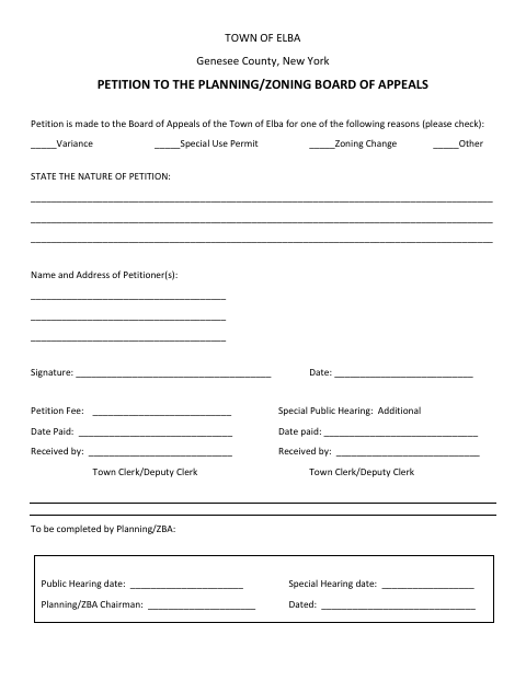 First page of the Petition to the Planning/Zoning Board of Appeals