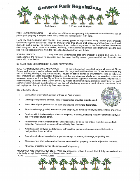 First page of the Park Reservation Application and Permit