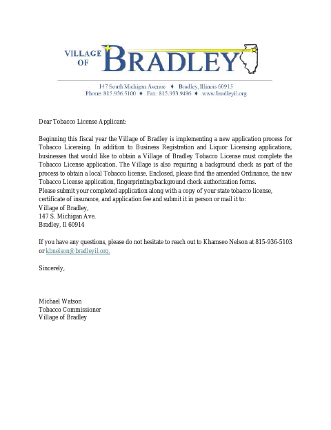 First page of the Tobacco License Application