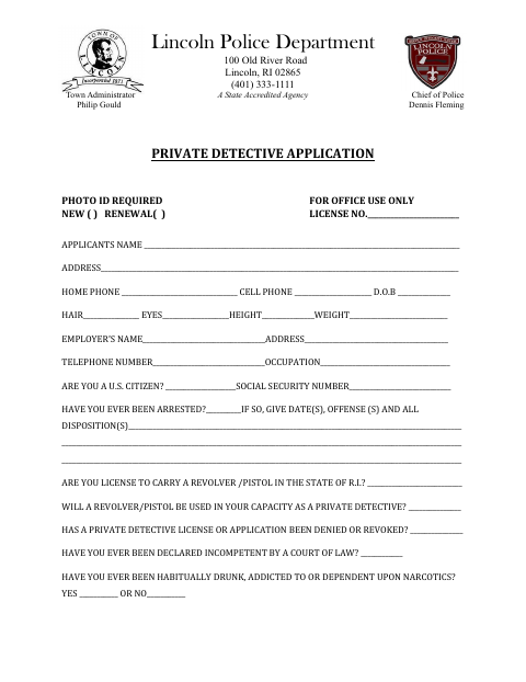 First page of the Private Detective Application