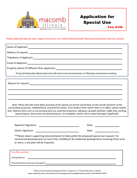 First page of the Special Use Application