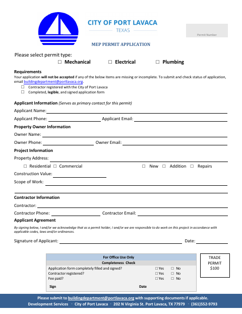First page of the MEP Permit Application