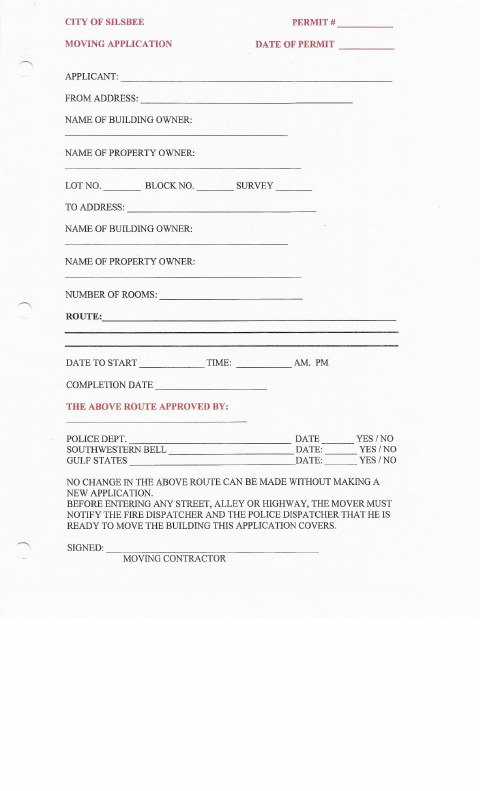 First page of the Moving Application