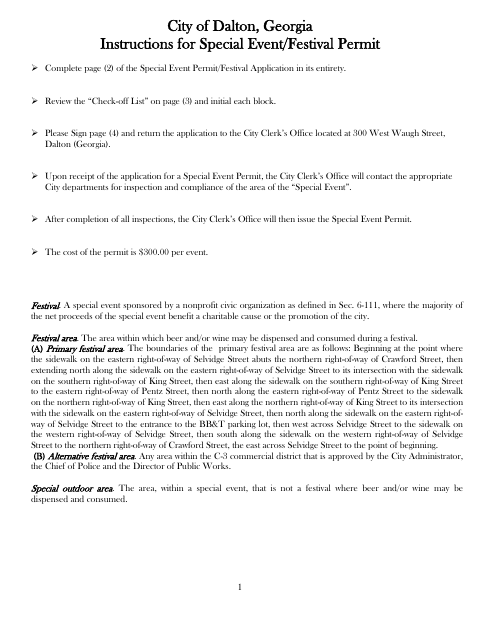 First page of the Special Event Permit Instructions and Application