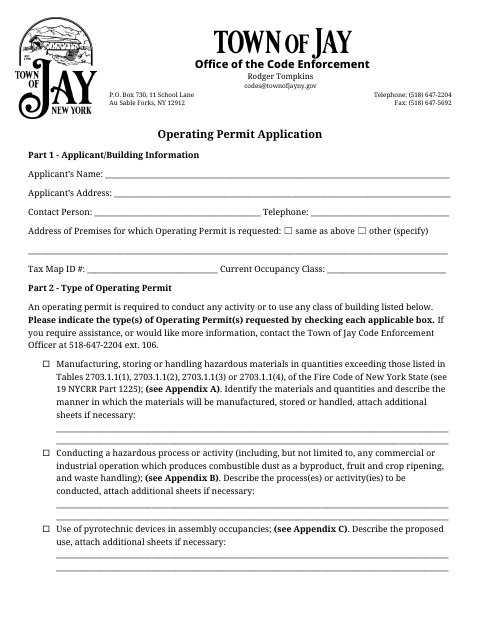 First page of the Operating Permit Application