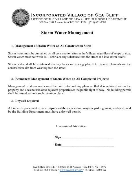 First page of the Storm Water Management