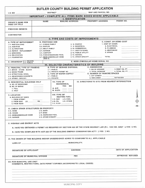 First page of the Butler County Building Permit Application
