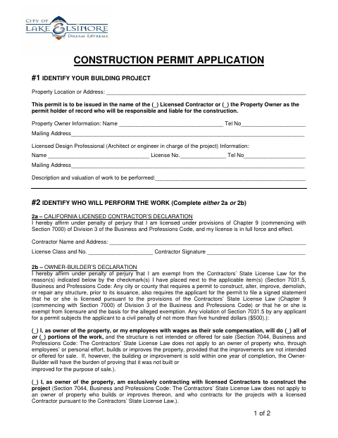 First page of the Construction Permit Application