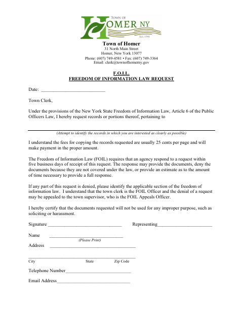First page of the Freedom of Information Law Request