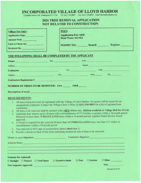 First page of the Tree Removal Application